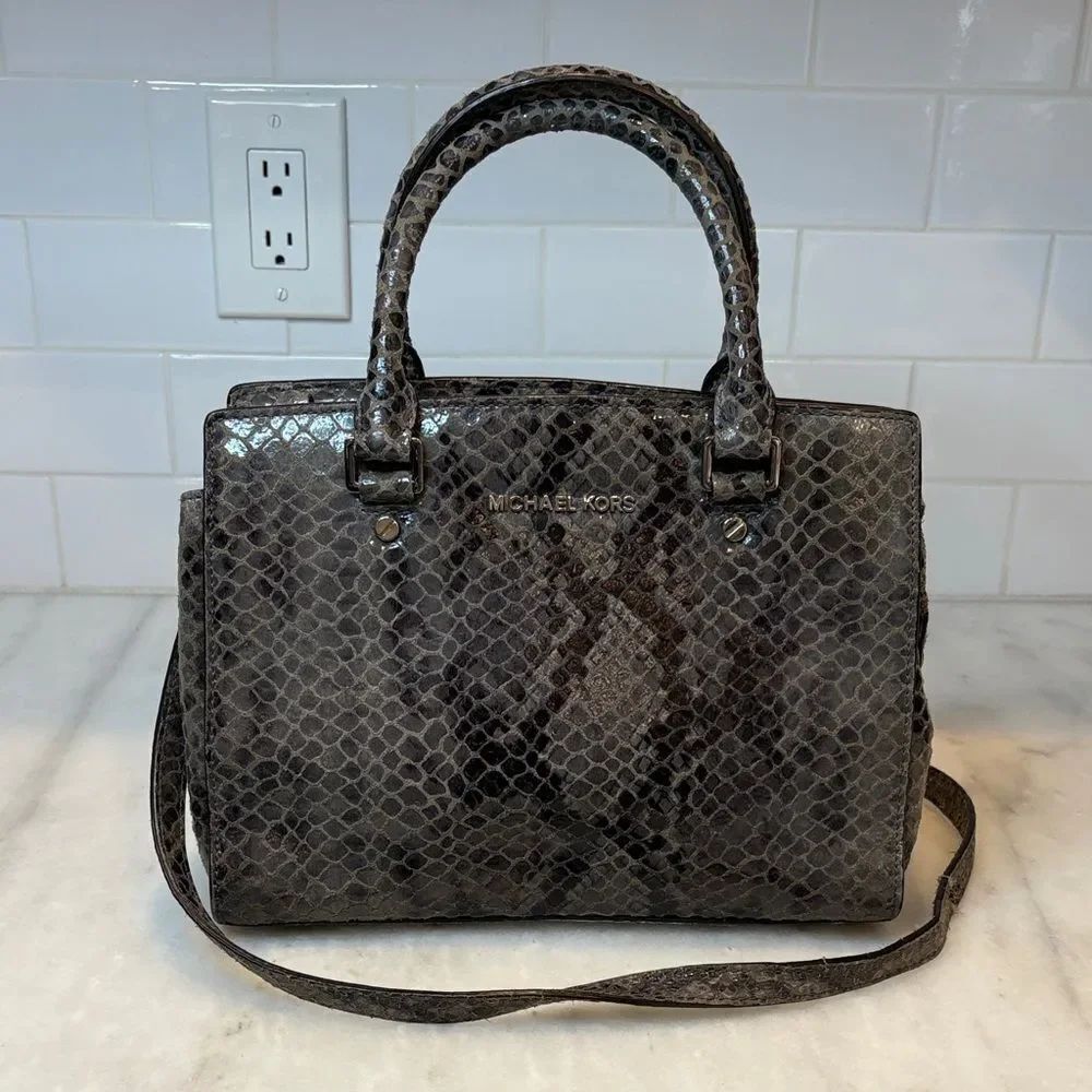 Michael Kors Purse Bag Handbag Snakeskin Selma Python Convertible Tote Satchel